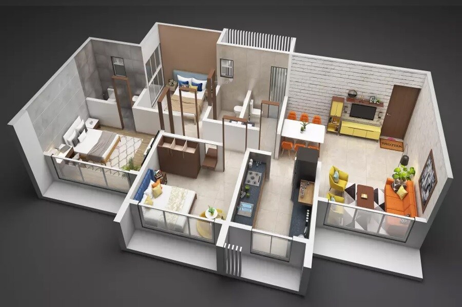 Floor plan of 3 BHK 865 Sq. Ft. Apartment in Amardeep Anutham, Mumbai