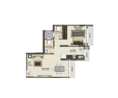 Floor plan of 1 BHK 434 Sq. Ft. Apartment in Ambarish CHS, Mumbai