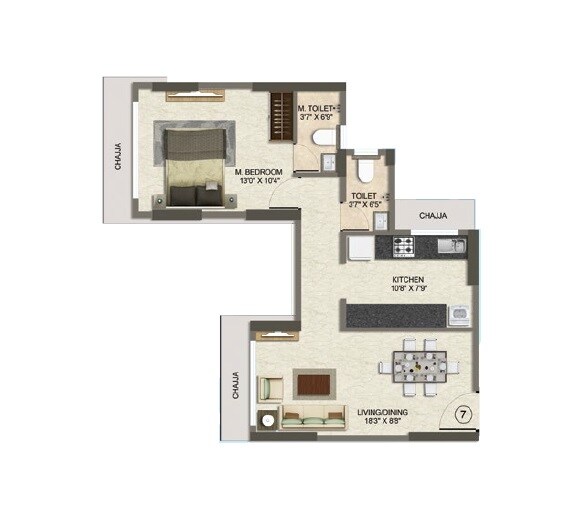 Floor plan of 1 BHK 484 Sq. Ft. Apartment in Ambarish CHS, Mumbai