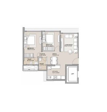 Floor plan of 2 BHK 685 Sq. Ft. Apartment in Ambit Primoris, Mumbai