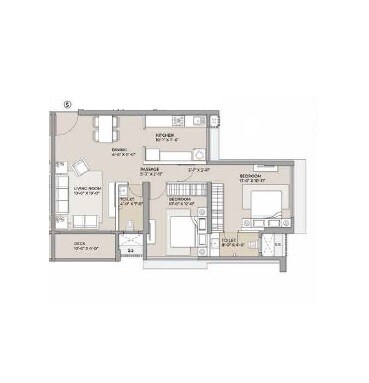 Floor plan of 2 BHK 802 Sq. Ft. Apartment in Ambit Primoris, Mumbai