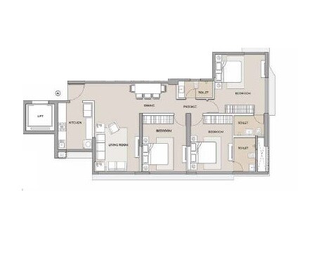Floor plan of 3 BHK 1220 Sq. Ft. Apartment in Ambit Primoris, Mumbai