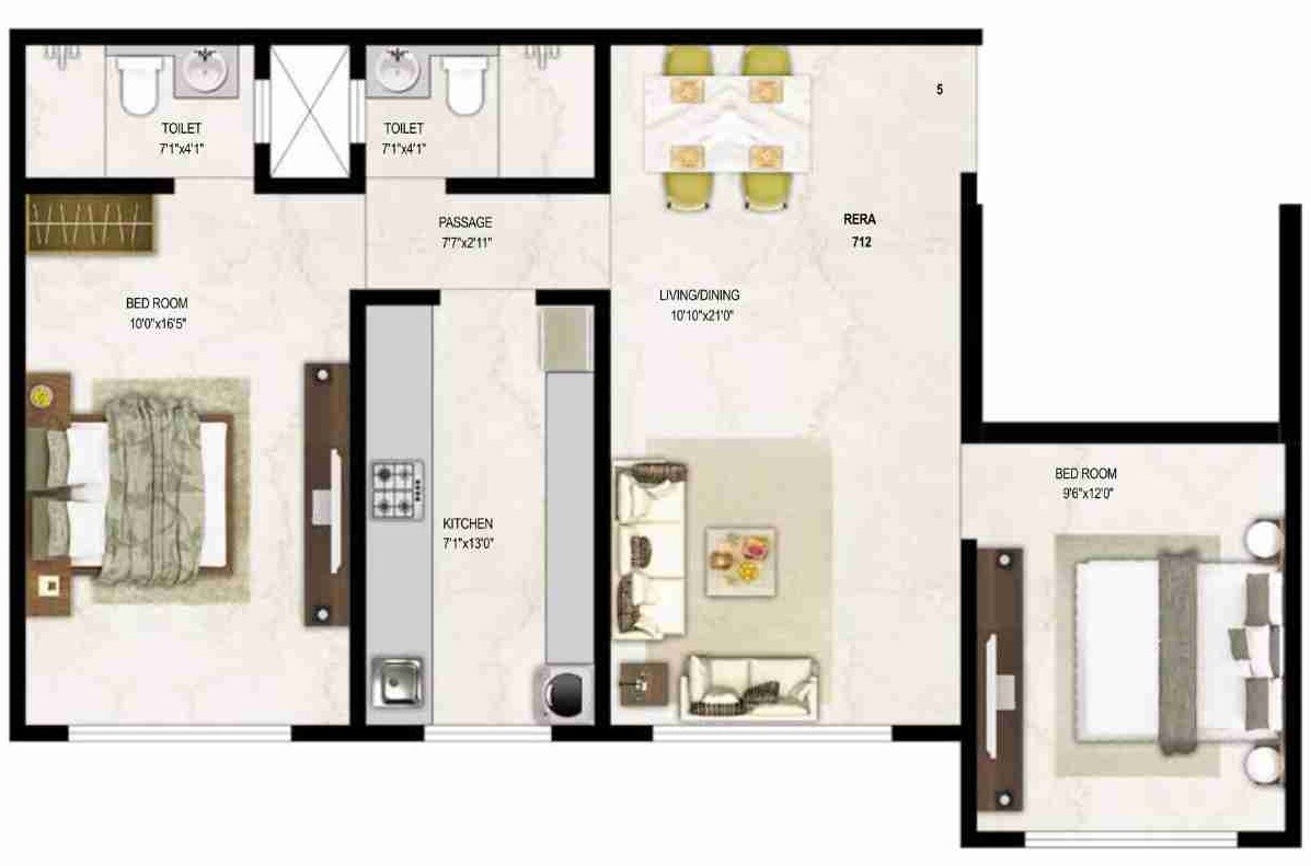 Floor plan of 2 BHK 731 Sq. Ft. Apartment in Ambit Vista, Mumbai