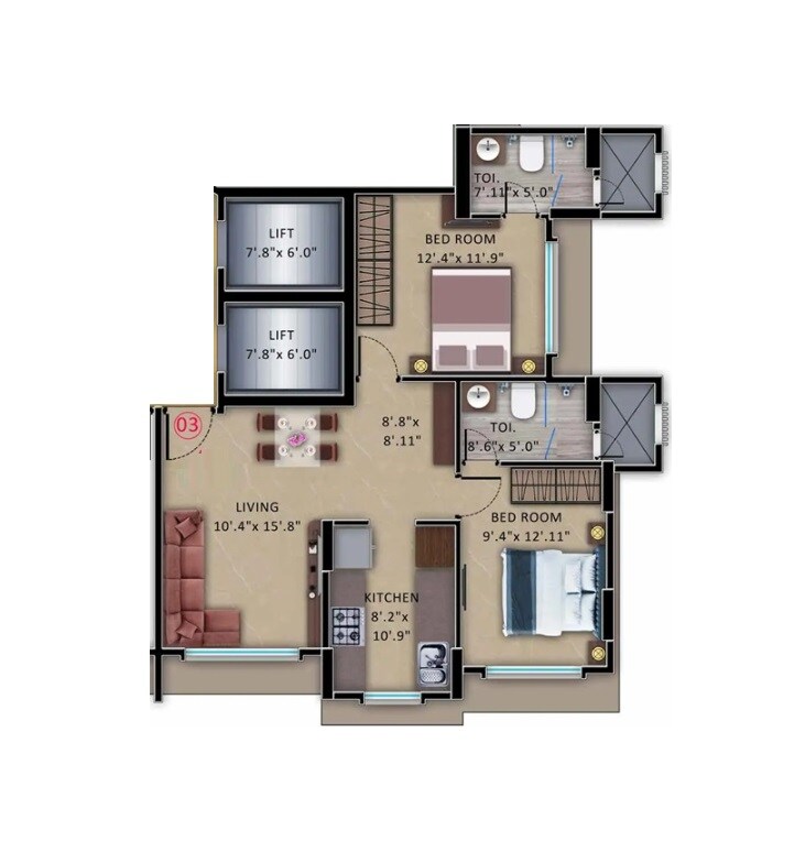 Floor plan of 2 BHK 667 Sq. Ft. Apartment in Ambrosial Utkarsh, Mumbai