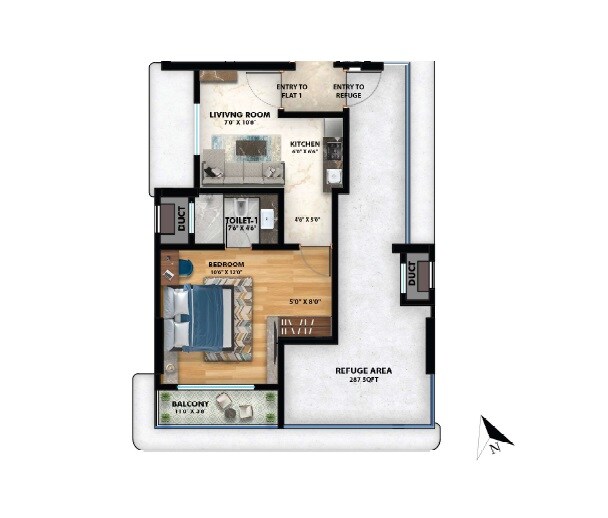 1 BHK 390 Sq. Ft. Apartment