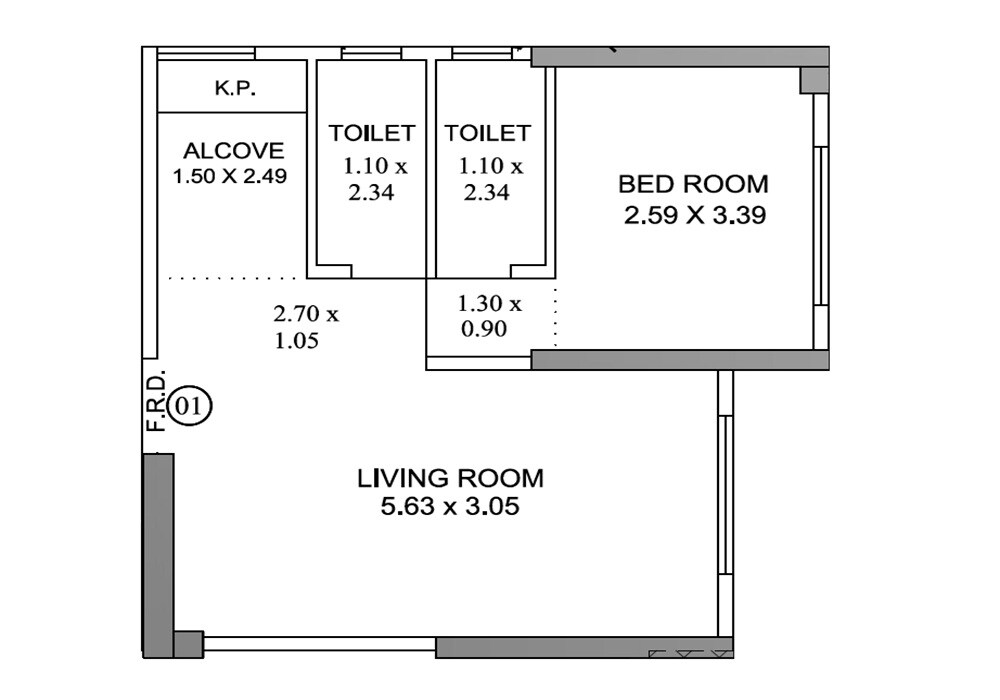Floor plan of 1 BHK 424 Sq. Ft. Apartment in Amex 21 Baugh E Hasnain, Mumbai