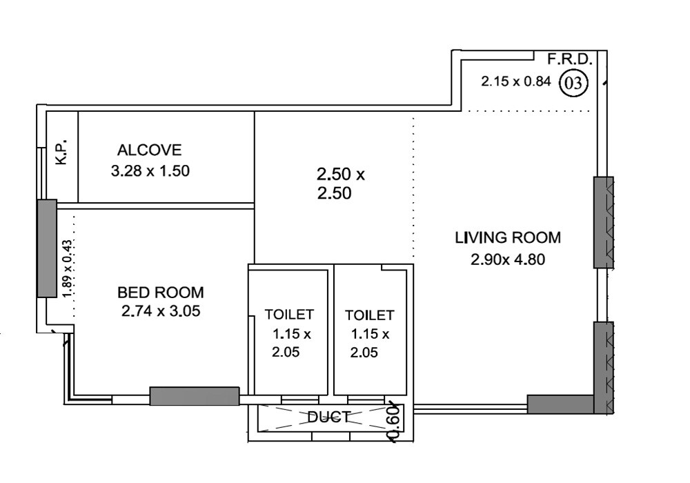 Floor plan of 1 BHK 454 Sq. Ft. Apartment in Amex 21 Baugh E Hasnain, Mumbai