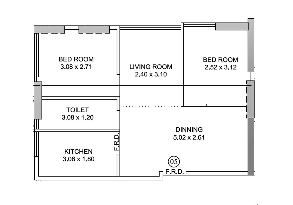 Floor plan of 2 BHK 524 Sq. Ft. Apartment in Amex 21 Baugh E Hasnain, Mumbai