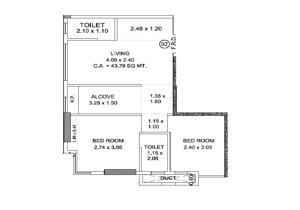 Floor plan of 2 BHK 541 Sq. Ft. Apartment in Amex 21 Baugh E Hasnain, Mumbai