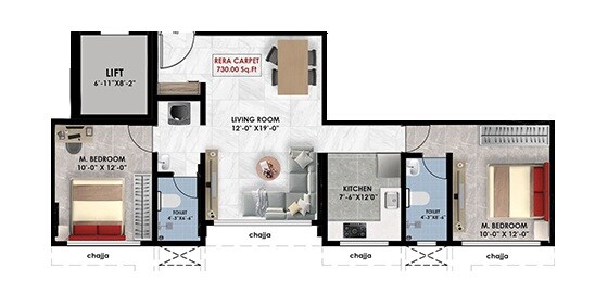 2 BHK 720 Sq. Ft. Apartment