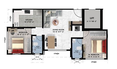 Floor plan of 2 BHK 815 Sq. Ft. Apartment in Ameya Dhanishtha, Mumbai