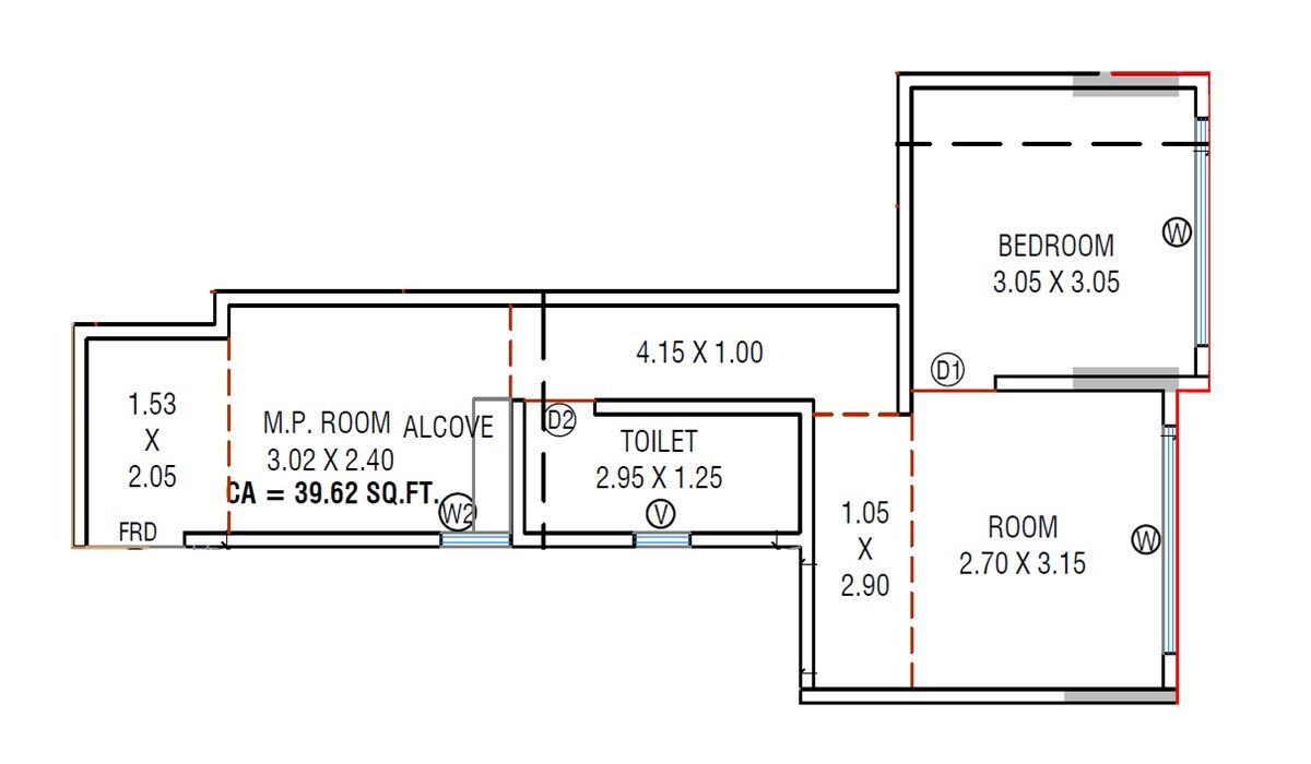 Floor plan of 1 BHK 426 Sq. Ft. Apartment in Ameya Happy Homes, Mumbai