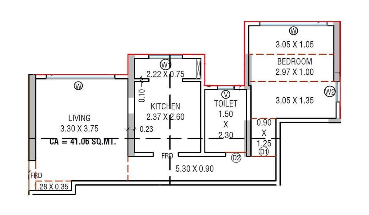 Floor plan of 1 BHK 442 Sq. Ft. Apartment in Ameya Happy Homes, Mumbai