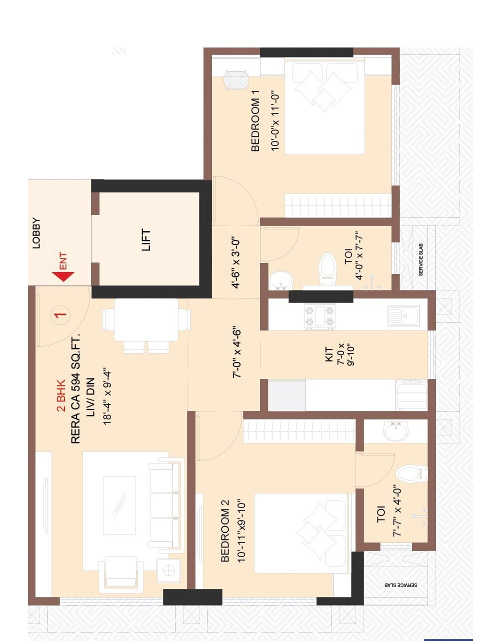 2 BHK 594 Sq. Ft. Apartment
