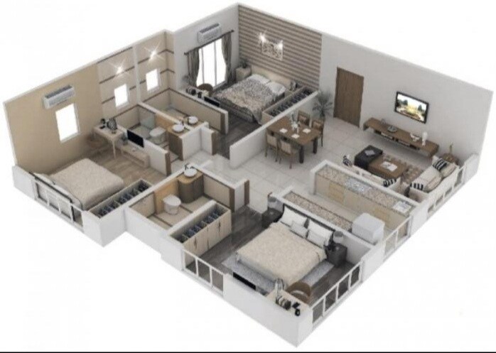 Floor plan of 3 BHK 907 Sq. Ft. Apartment in Ami Suvidha CHS LTD, Mumbai