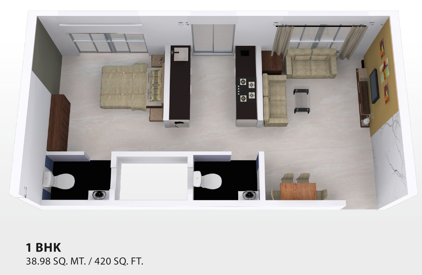 Floor plan of 1 BHK 420 Sq. Ft. Apartment in Ami Vini Solitaire, Mumbai