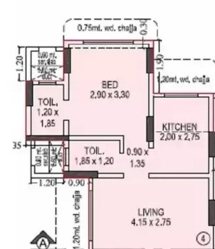 Floor plan of 1 BHK 367 Sq. Ft. Apartment in Amisha Kohinoor Kandivali CHSL, Mumbai