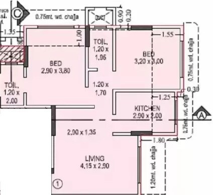 Floor plan of 2 BHK 510 Sq. Ft. Apartment in Amisha Kohinoor Kandivali CHSL, Mumbai