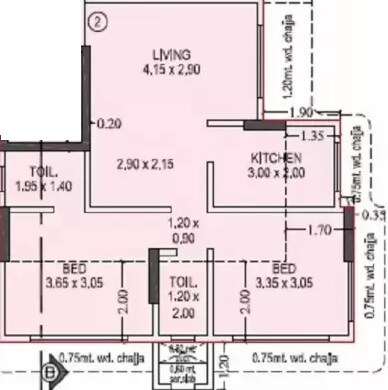 Floor plan of 2 BHK 592 Sq. Ft. Apartment in Amisha Kohinoor Kandivali CHSL, Mumbai