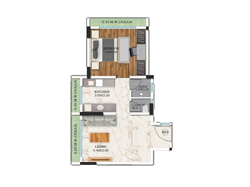 Floor plan of 1 BHK 384 Sq. Ft. Apartment in AMO Swapna Sudha CHSL, Mumbai
