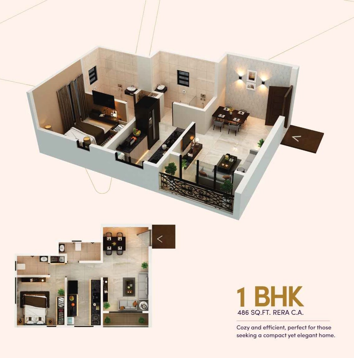 Floor plan of 1 BHK 486 Sq. Ft. Apartment in Ampple One, Mumbai