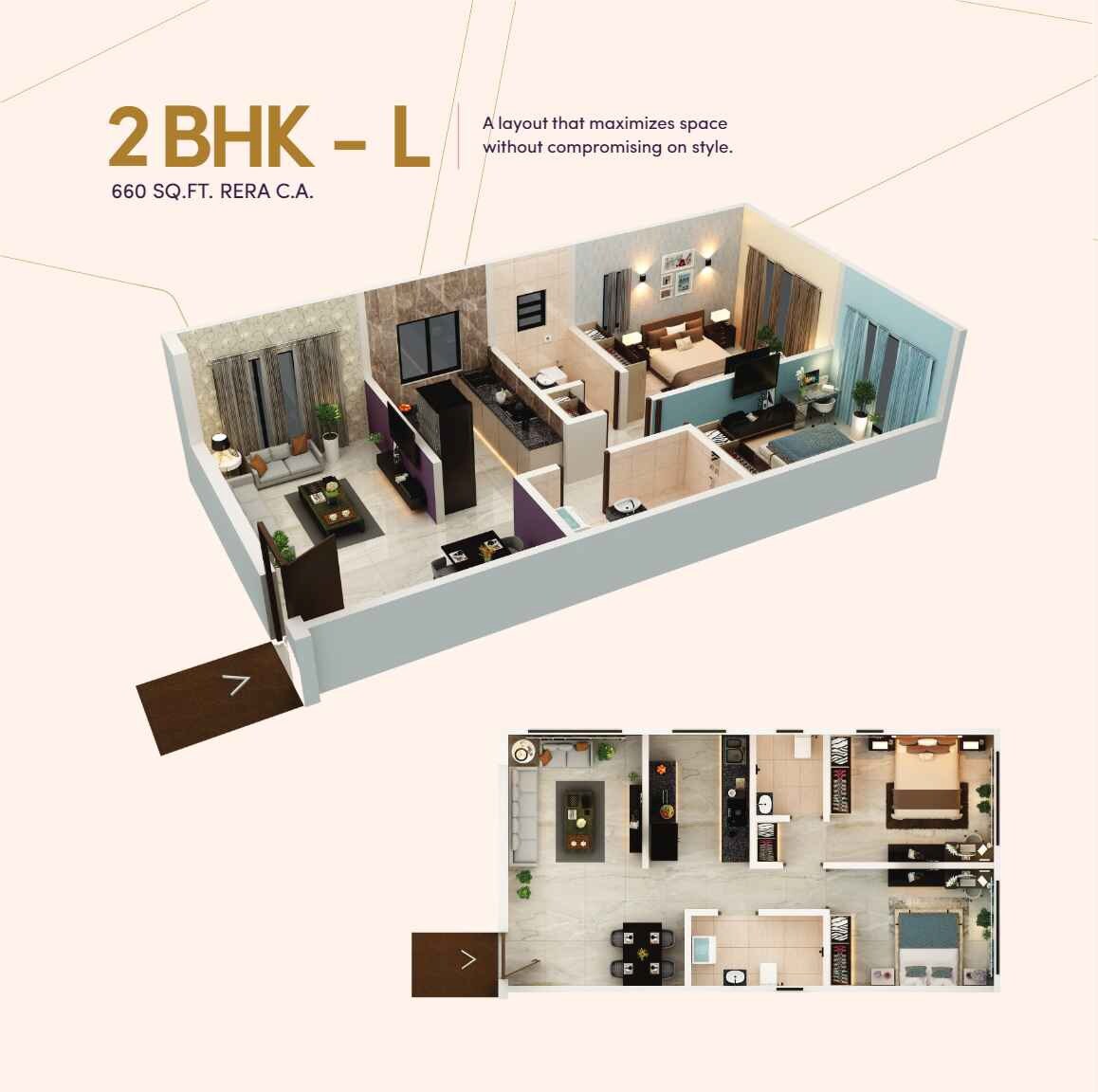 Floor plan of 2 BHK 660 Sq. Ft. Apartment in Ampple One, Mumbai