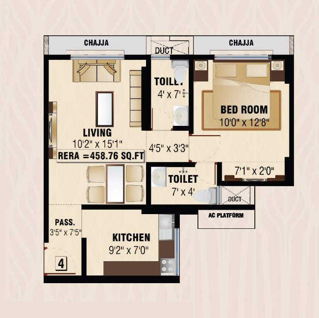 Floor plan of 1 BHK 459 Sq. Ft. Apartment in Analiza Anandam, Mumbai