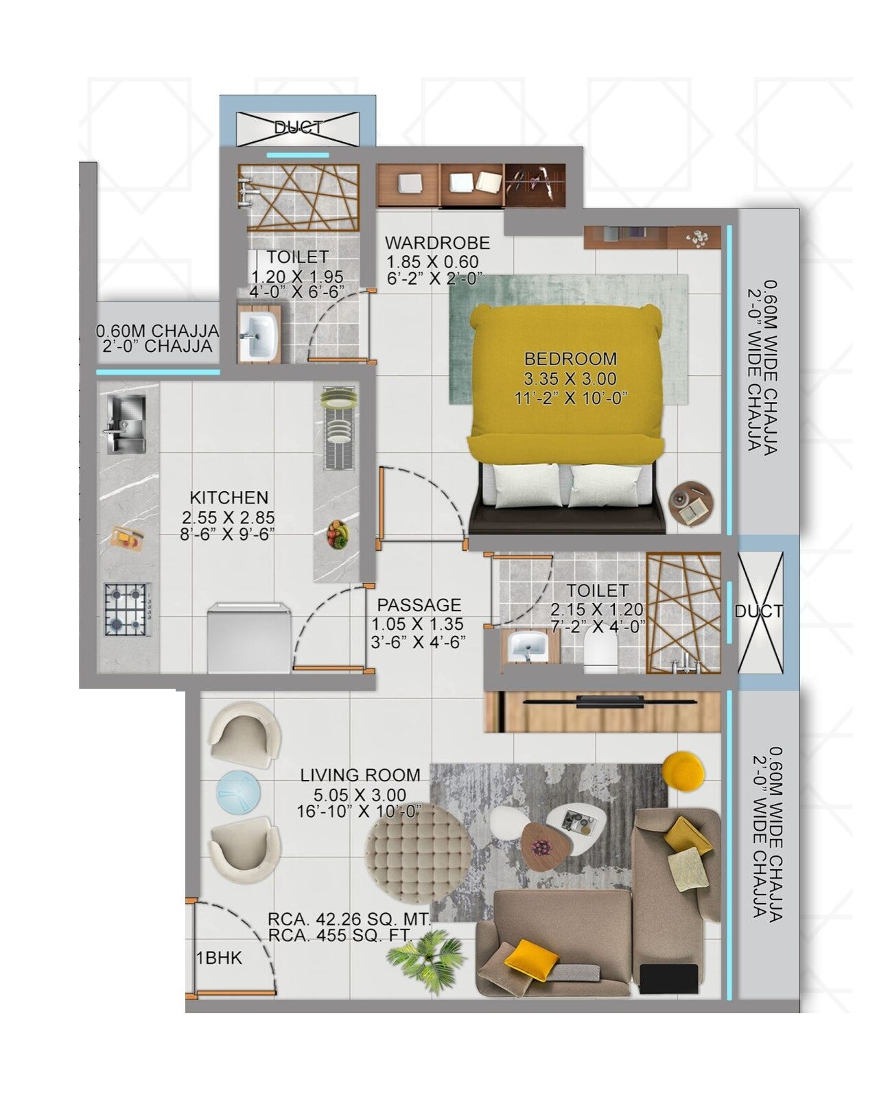 1 BHK 455 Sq. Ft. Apartment
