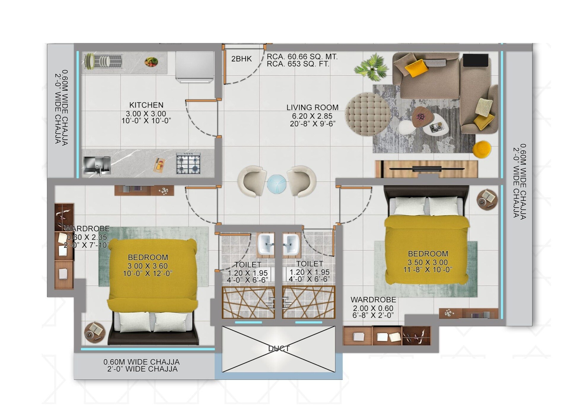 2 BHK 653 Sq. Ft. Apartment