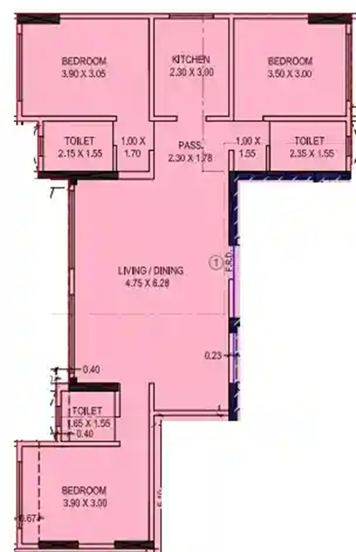 Floor plan of 3 BHK 786 Sq. Ft. Apartment in Anamaya Ranjan Elegance, Mumbai