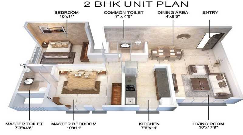 Floor plan of 2 BHK 800 Sq. Ft. Apartment in Anand Heights, Mumbai
