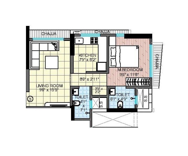 Floor plan of 1 BHK 439 Sq. Ft. Apartment in Anant Ashirwad, Mumbai