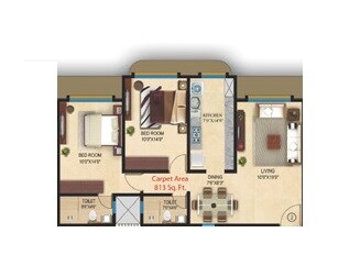 Floor plan of 2 BHK 813 Sq. Ft. Apartment in Anant Bhoomi, Mumbai