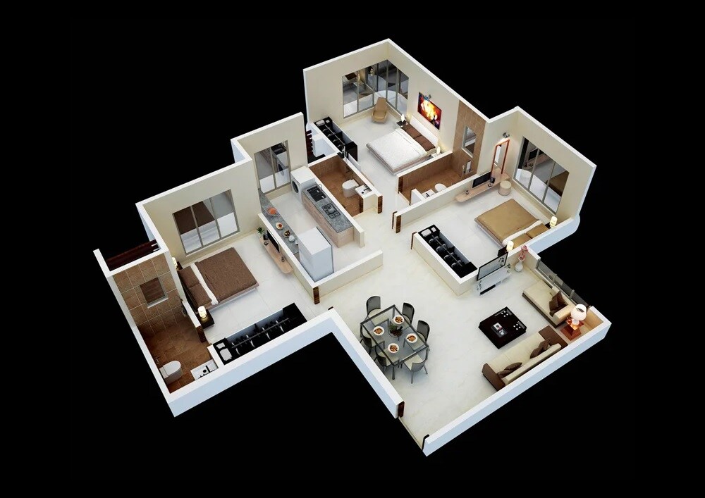 Floor plan of 3 BHK 1405 Sq. Ft. Apartment in Anant Bhoomi, Mumbai