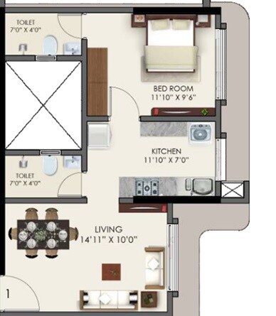 Floor plan of 1 BHK 440 Sq. Ft. Apartment in Anant Tara, Mumbai