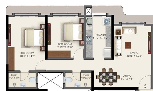 2 BHK 667 Sq. Ft. Apartment