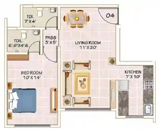 1 BHK 524 Sq. Ft. Apartment