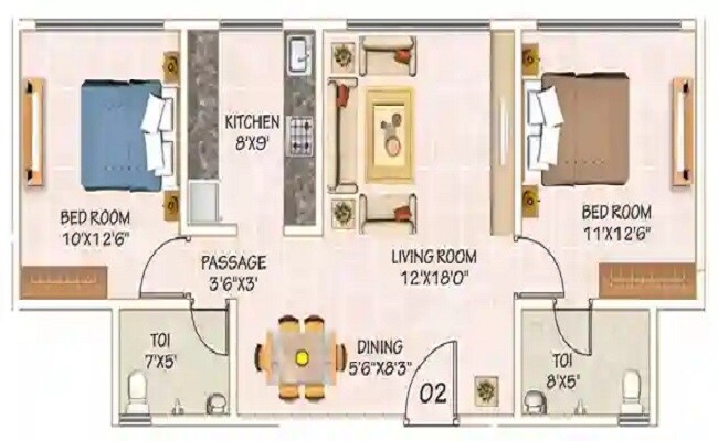 Floor plan of 2 BHK 714 Sq. Ft. Apartment in Anchor 49 Elina, Mumbai