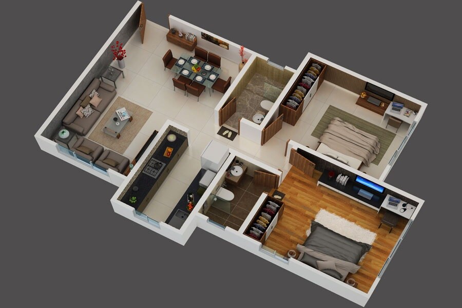 Floor plan of 2 BHK 701 Sq. Ft. Apartment in Anchor Residency, Mumbai