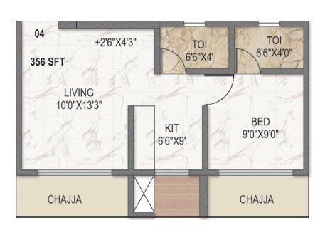 Floor plan of 1 BHK 356 Sq. Ft. Apartment in Angel Asmi Legend, Mumbai