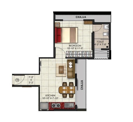 Floor plan of 1 BHK 346 Sq. Ft. Apartment in Ani Anu Sri Balaji Enclave, Mumbai