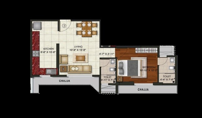 Floor plan of 1 BHK 477 Sq. Ft. Apartment in Ani Anu Sri Balaji Enclave, Mumbai