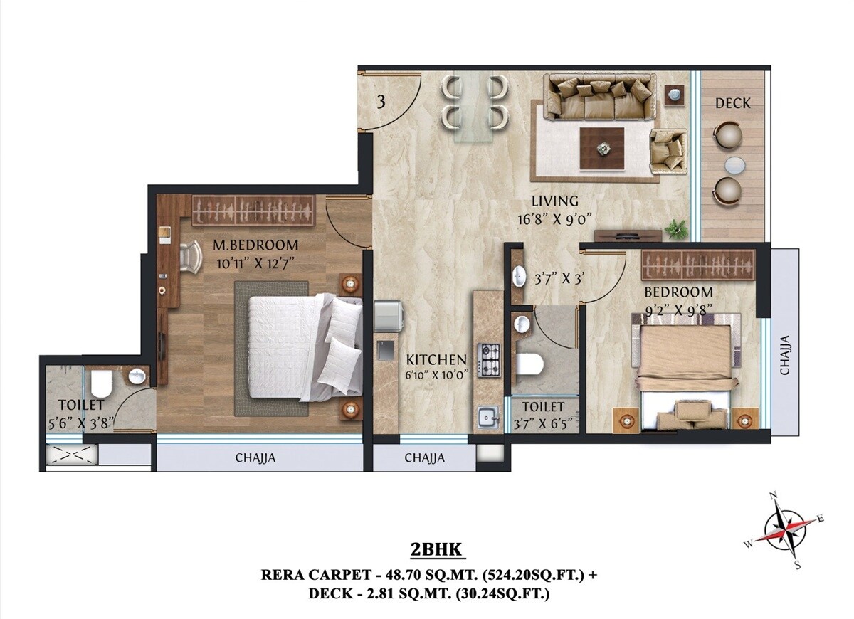 Floor plan of 2 BHK 554 Sq. Ft. Apartment in ANJ Ananda Anushasan CHS, Mumbai