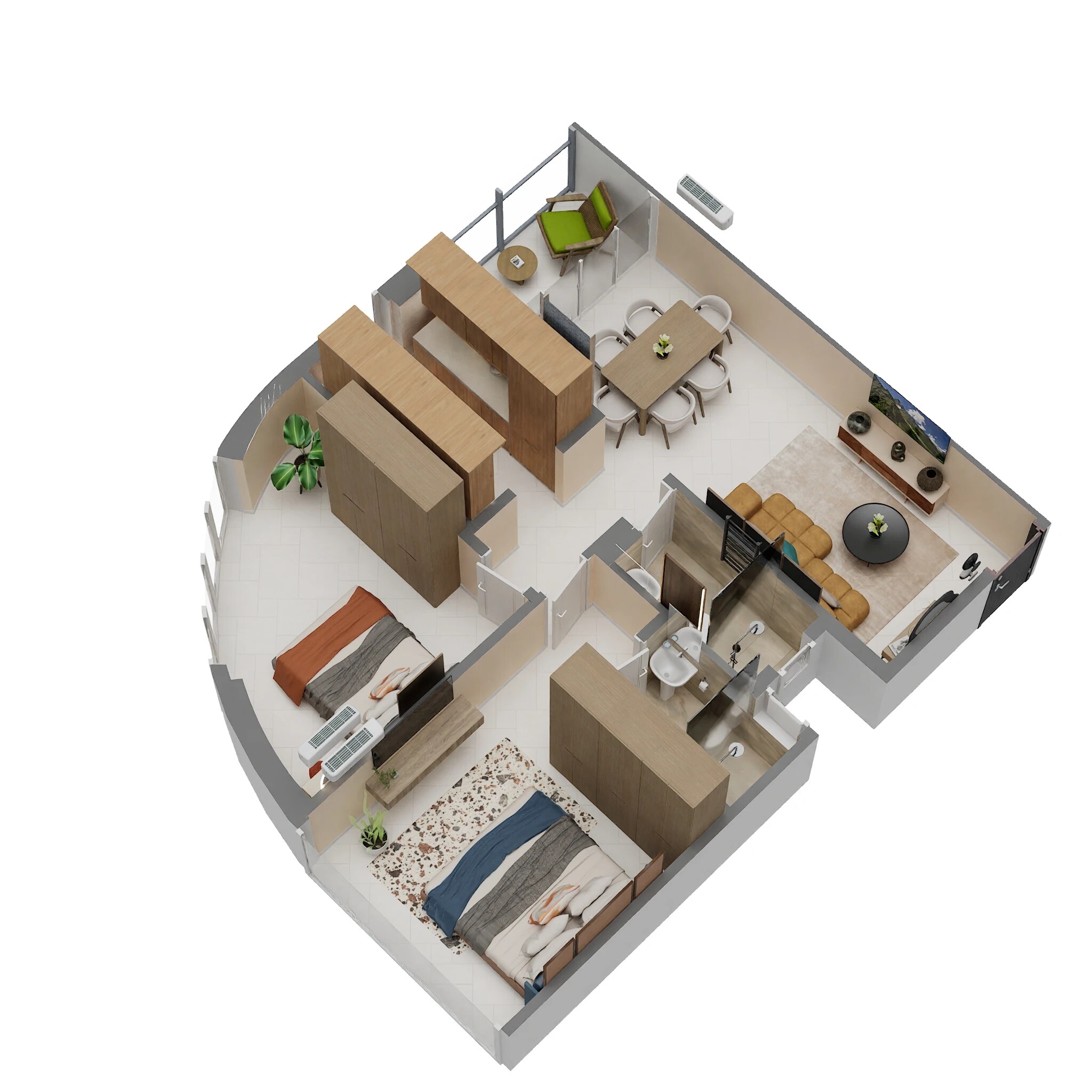 Floor plan of 2 BHK 563 Sq. Ft. Apartment in ANJ Ananda Anushasan CHS, Mumbai