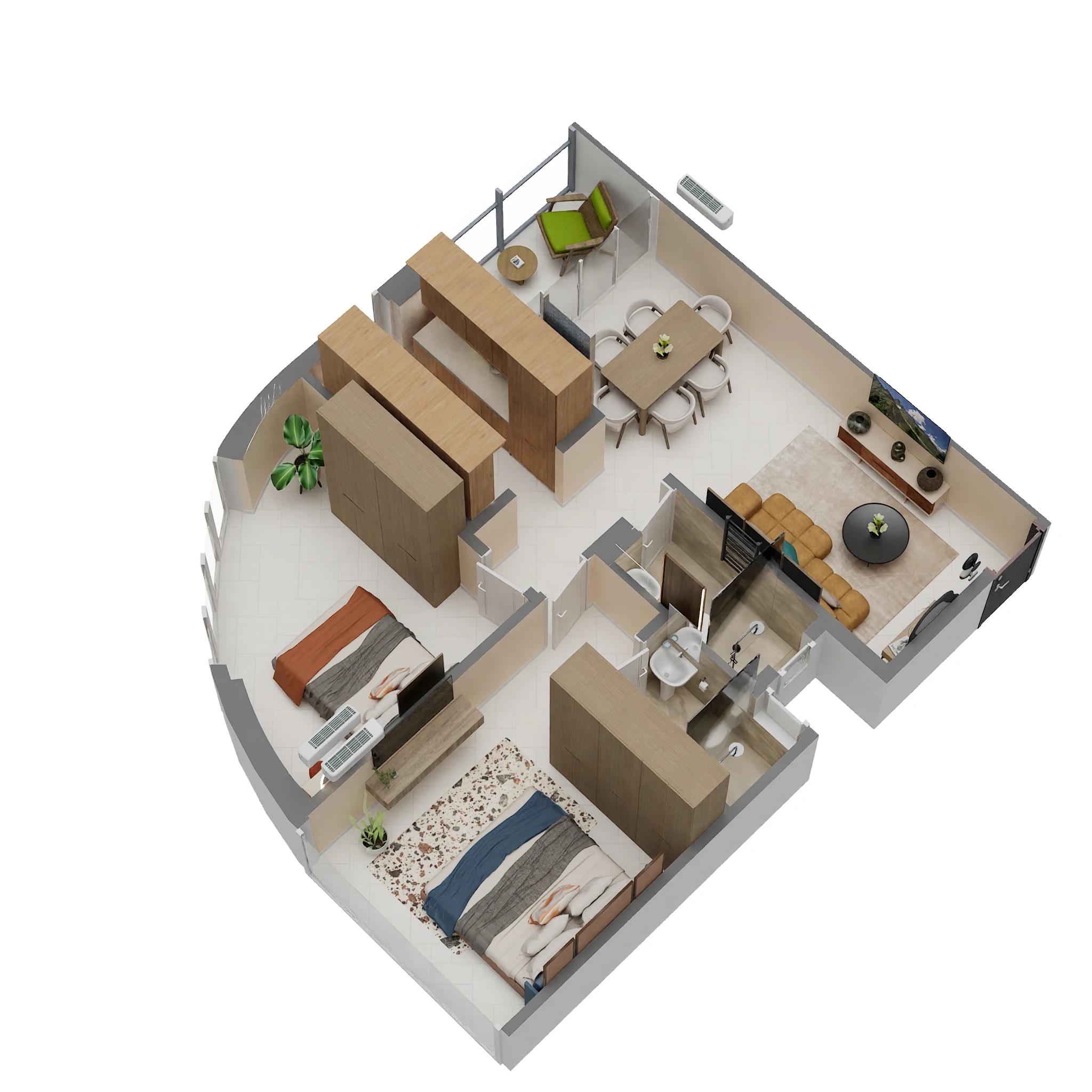 Floor plan of 2 BHK 563 Sq. Ft. Apartment in ANJ Ananda Anushasan CHS, Mumbai