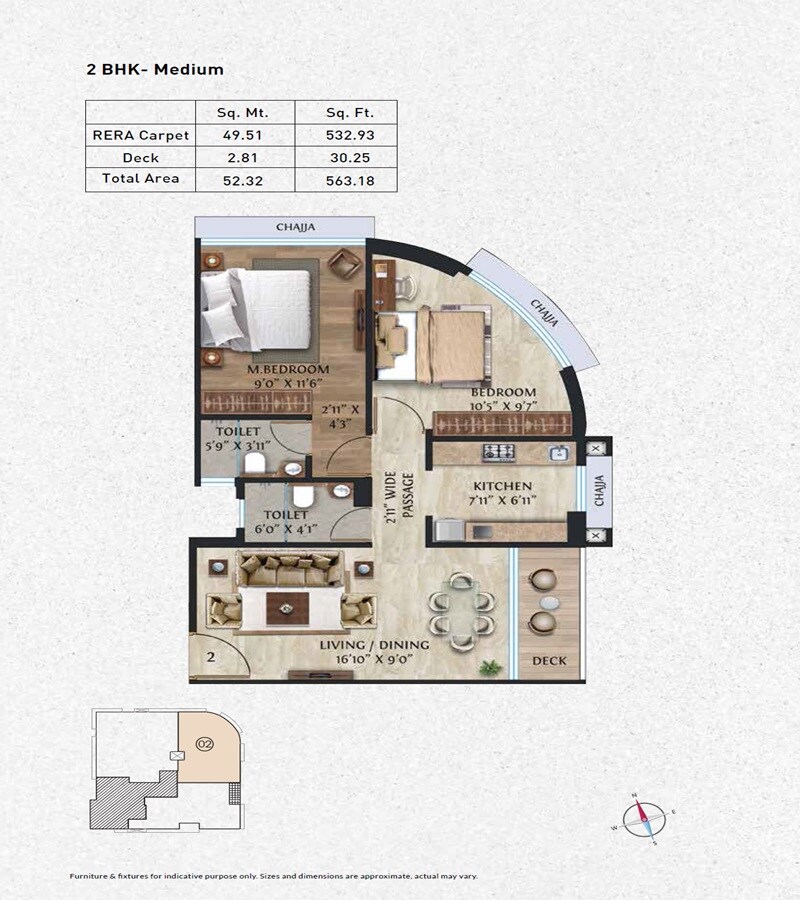 2 BHK 563 Sq. Ft. Apartment