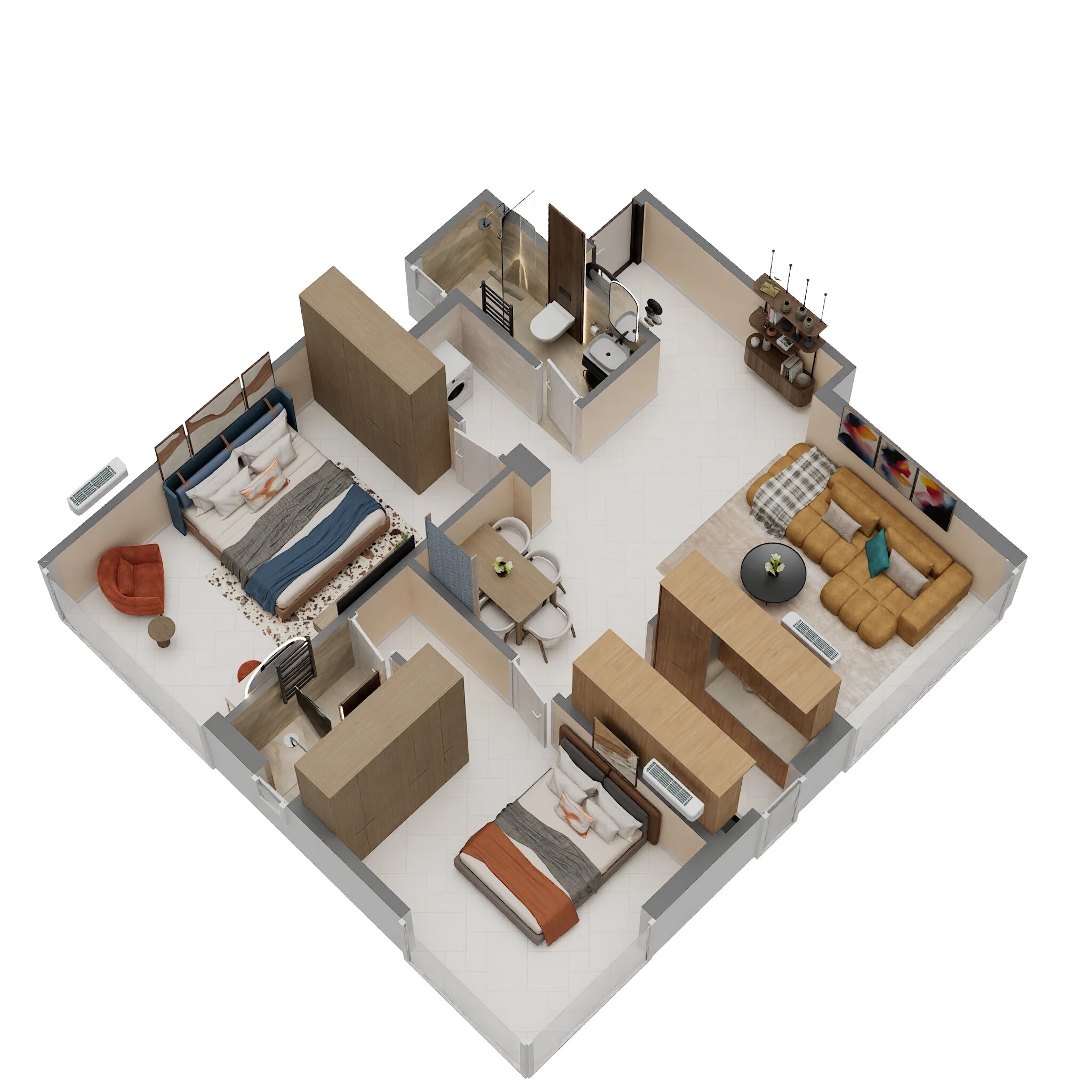 Floor plan of 2 BHK 733 Sq. Ft. Apartment in ANJ Ananda Anushasan CHS, Mumbai