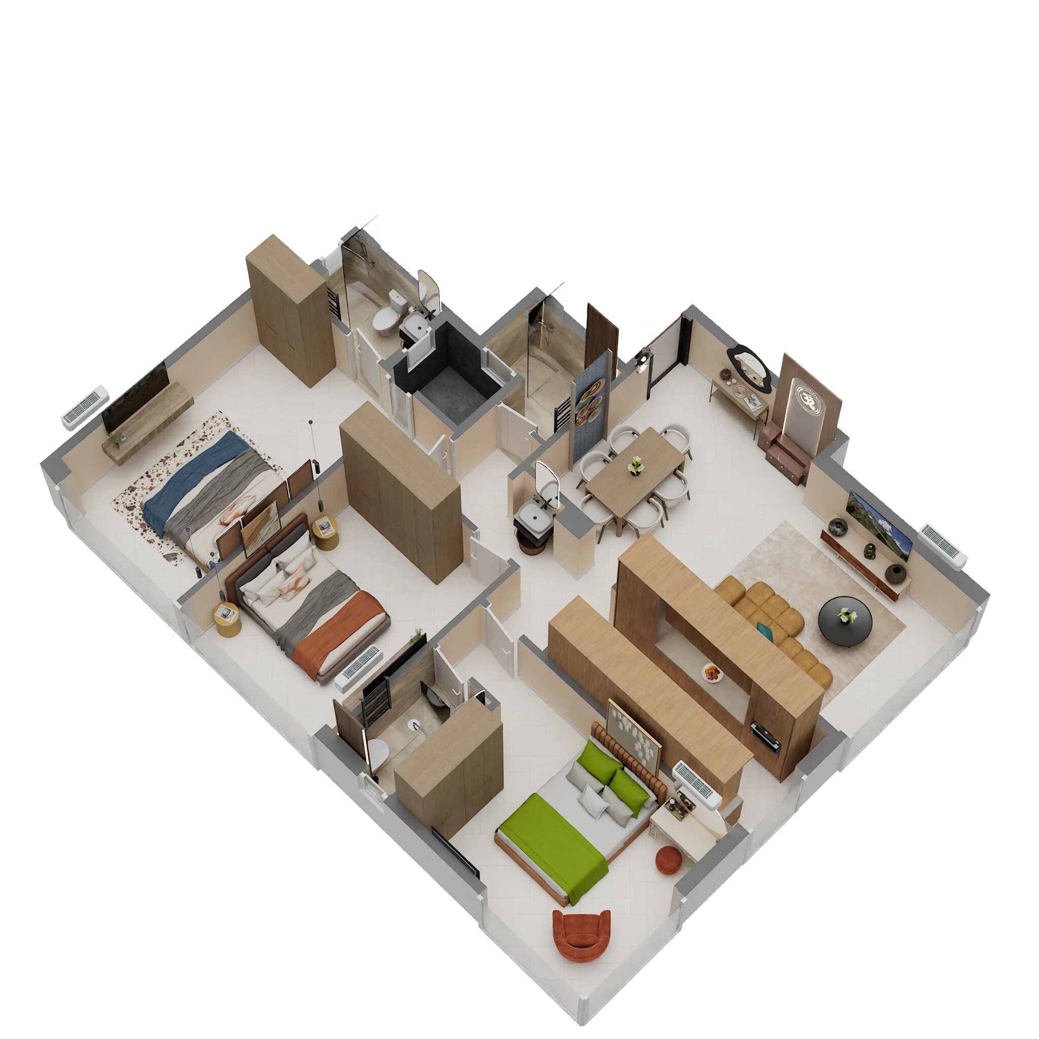 Floor plan of 3 BHK 924 Sq. Ft. Apartment in ANJ Ananda Anushasan CHS, Mumbai