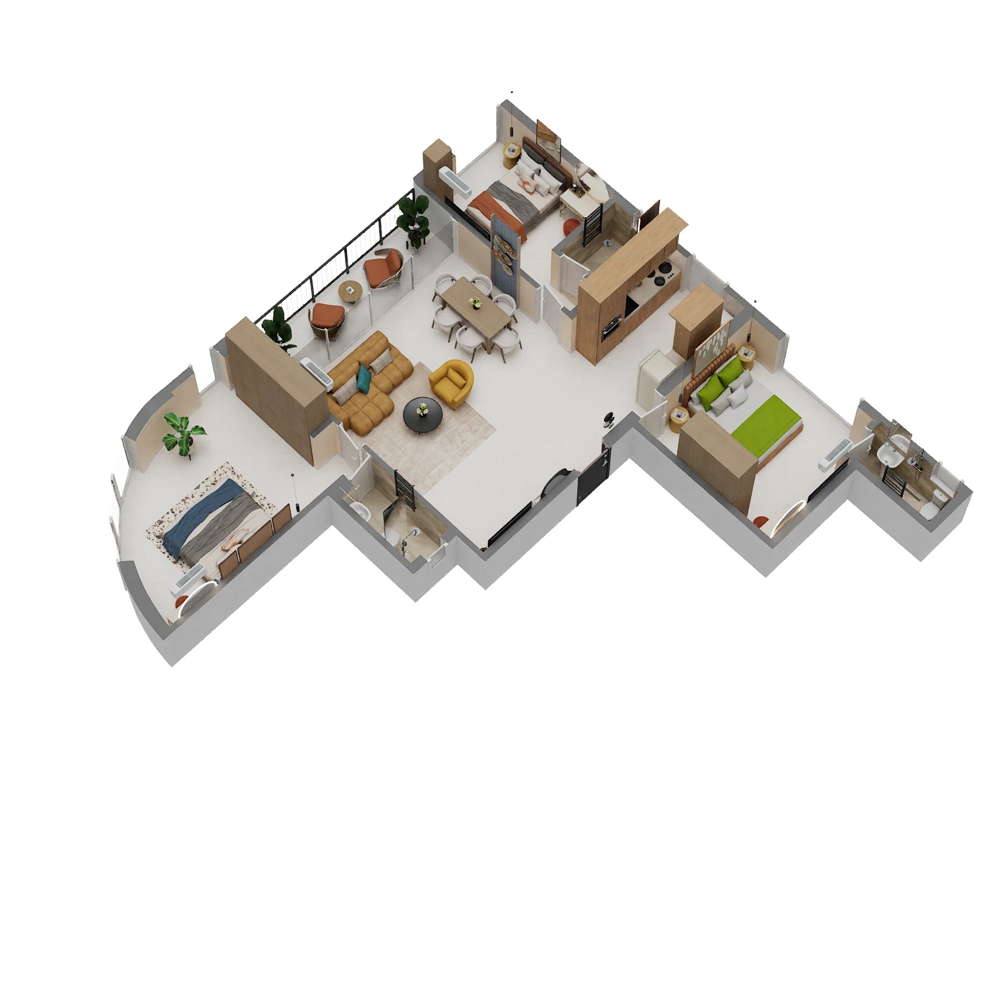 Floor plan of 3 BHK 977 Sq. Ft. Apartment in ANJ Ananda Anushasan CHS, Mumbai