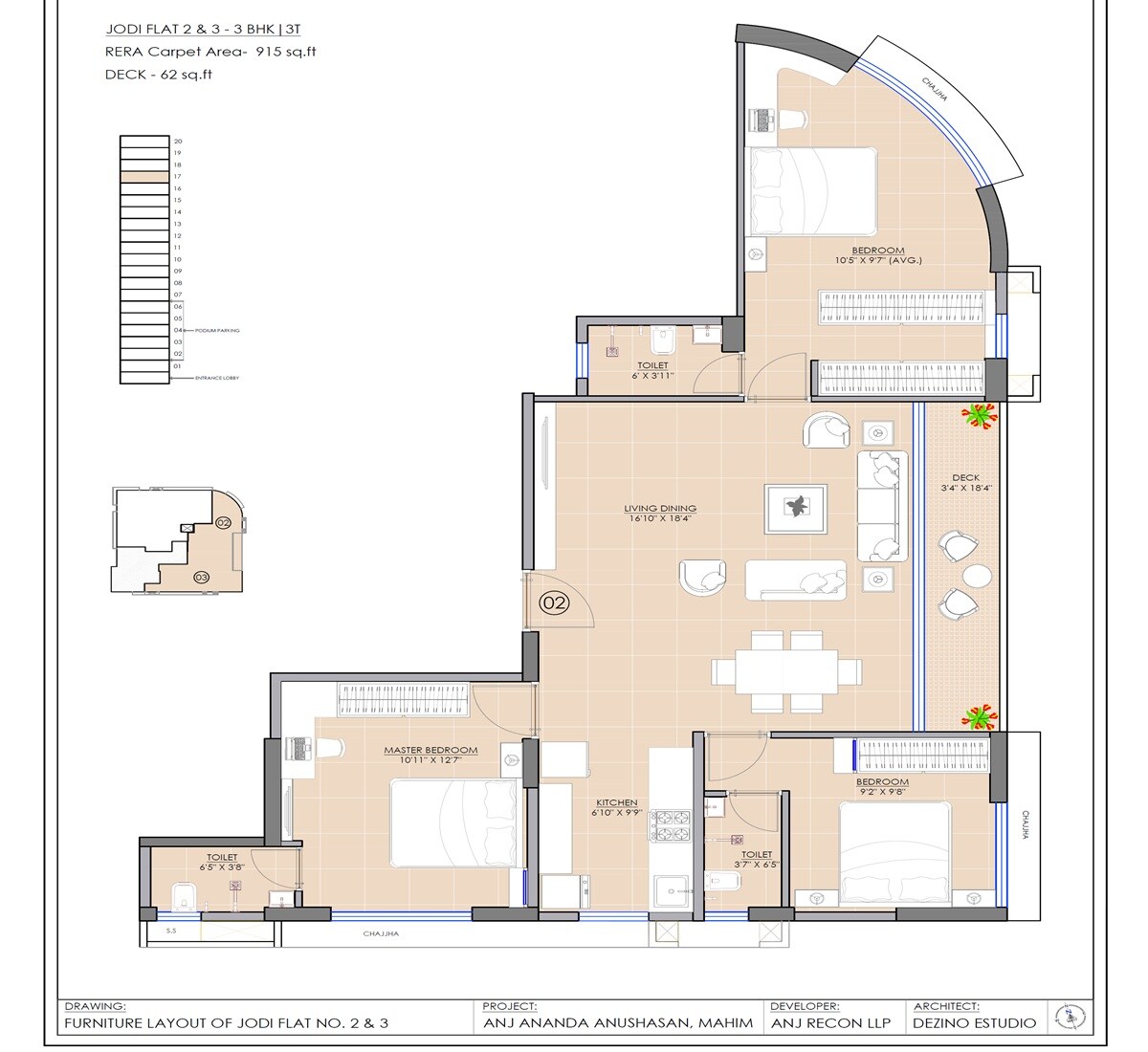 3 BHK 977 Sq. Ft. Apartment